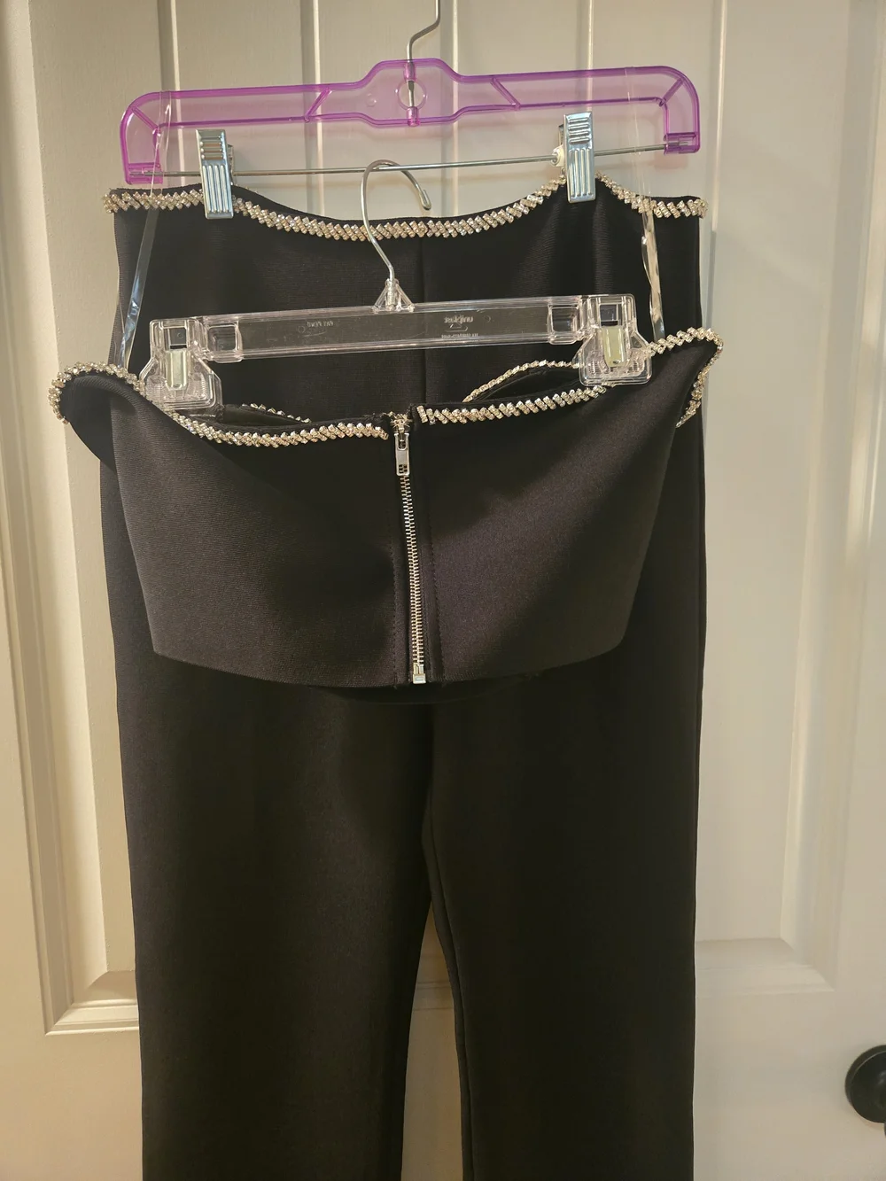Black Straight-Leg Two Piece Set with Rhinestone Detail